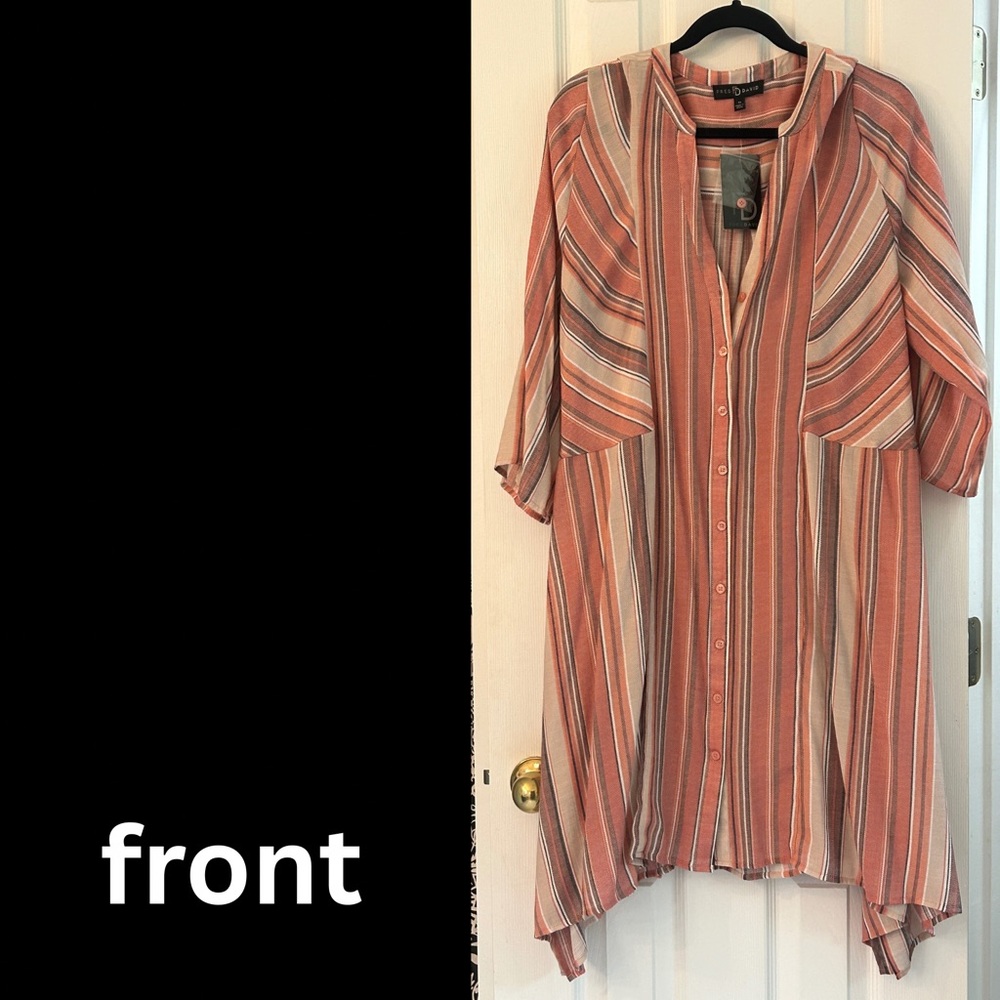 Fred David Pink and Orange Stripe Dress with Mandarin Collar [size 1x]